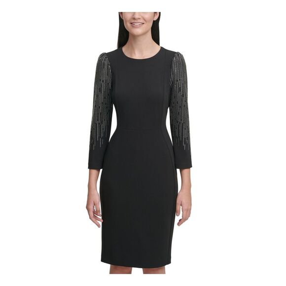 Calvin Klein Women's Petal Sleeve Above the Knee Dress Black Size 6Petite